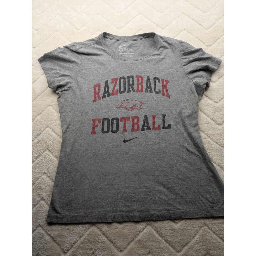 Nike Arkansas Razorbacks Football Graphic Tee Gray Slim Fit Womens XL